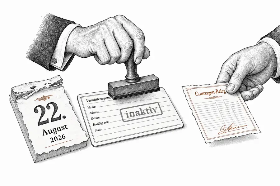 Kalenderblatt 22. August 2026 neben einer grau gestempelten Registerkarte